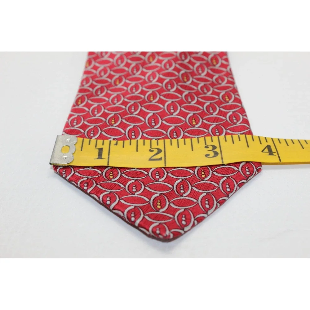 Richel Mens Silk Necktie Red Geometric Oval Pattern Hand Made Formal Tie